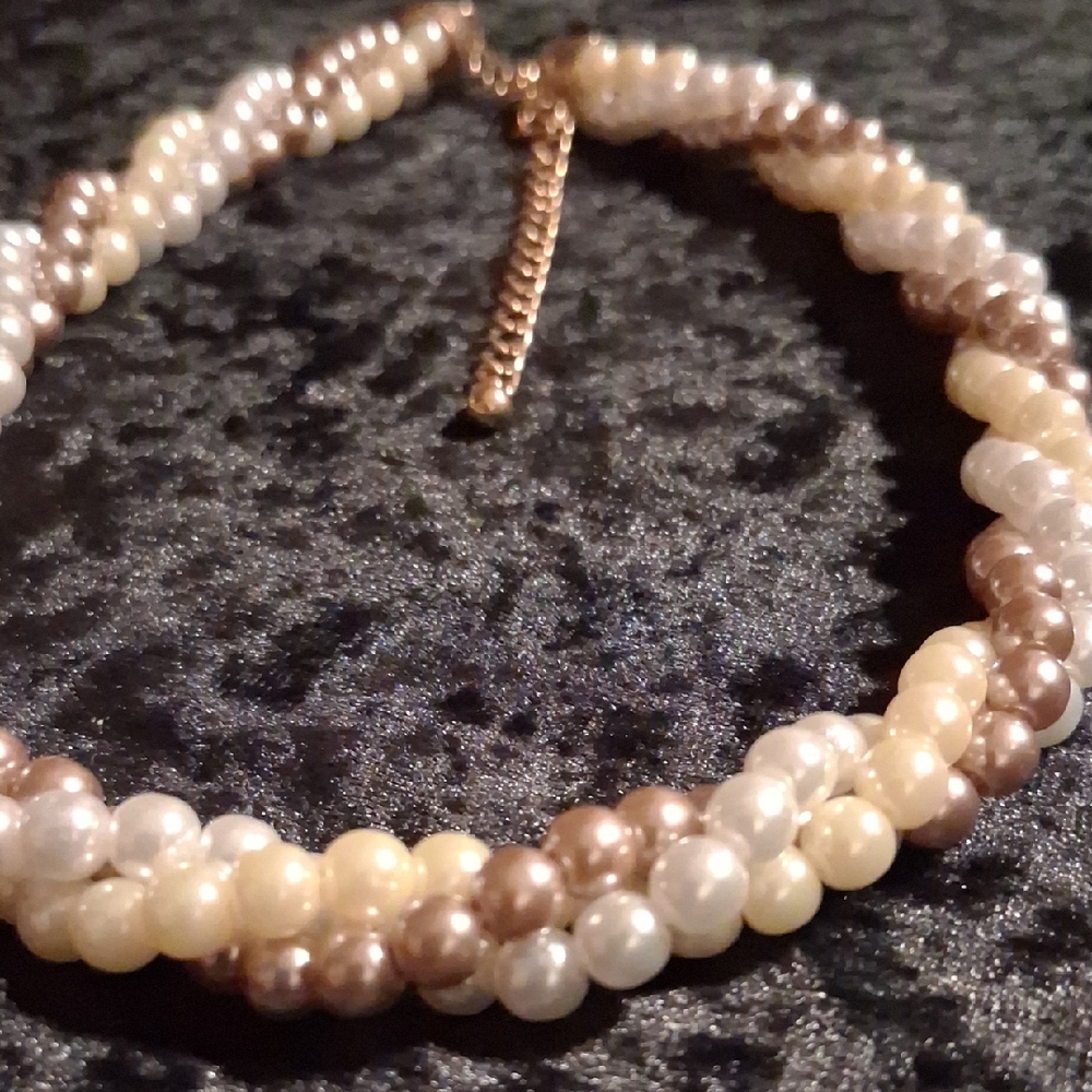 Vintage Avon Cream and Brown Pearl Necklace 14+2 In Long